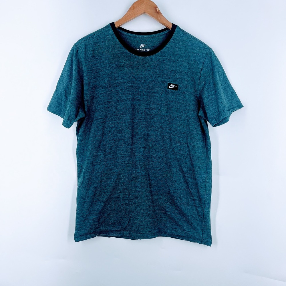 Nike Mens The Nike Tee Short Sleeve Heathered Teal Blue Crew Neck T-Shirt‎ Logo